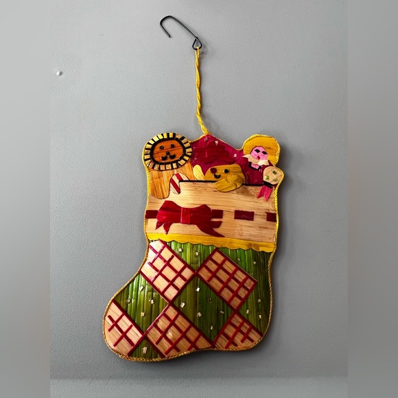 4” ornament straw woven Christmas Stocking vintage  1970s 80s? Import - Picture 3 of 3
